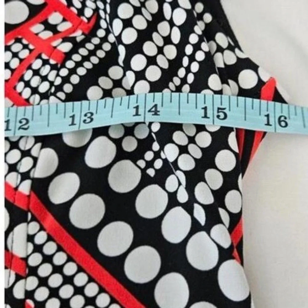 Anne Klein Women Bold Geometric Polka Dot Fit‎ Flare Dress Cap Sleeve Size 4 Mod